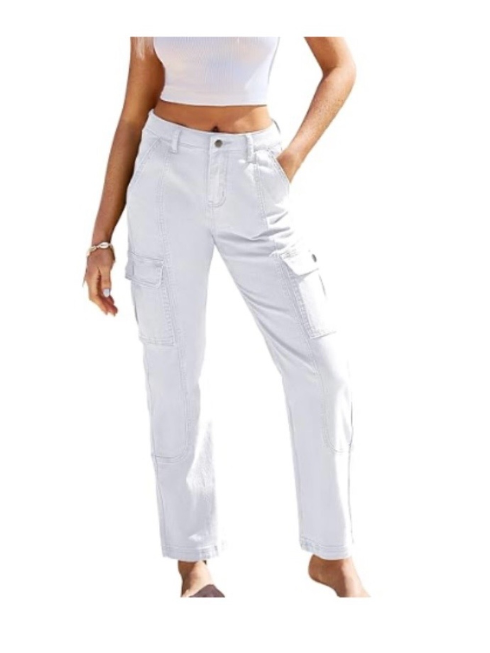 White Cargo Women’s Jeans – Straight Leg